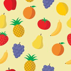 Fruits seamless pattern on beige background