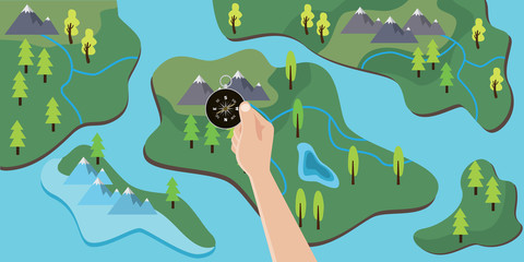 hand holding a compass on top of map to travel adventure © teguhjatipras