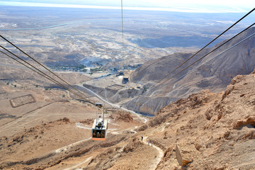 Cable car to fortress Masada (Judaean Desert, Dead Sea,Israel) - obrazy, fototapety, plakaty