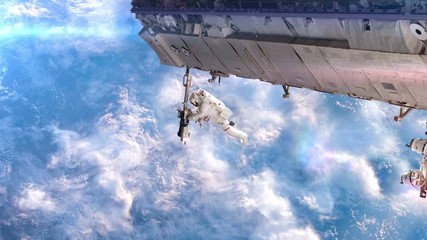 Astronaut making repairs on the International Space Station