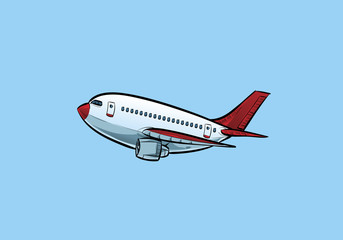 Fototapeta na wymiar A cartoon jet flying in a clear sky.