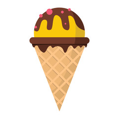 Ice cream of vanilla and chocolate ingredients in wafer cone on white background cartoon flat vector illustration element for delicious food design