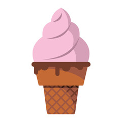 Ice cream of vanilla cherry pistachio chocolate ingredients in wafer cone on white background cartoon flat vector illustration element for delicious food design
