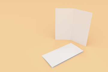 Blank white two fold brochure mockup on orange background
