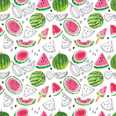 Seamless pattern from the juicy lobes of watermelons.