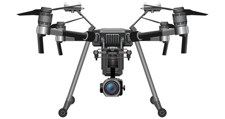 Drones vector drone illustration with a 4K resolution camera - single editable drone graphic in this file.....or get the one with all 4 versions including this one, in one file