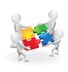 3d white people man with puzzle solution icon vector logo template