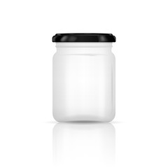 Empty transparent glass jar with screw cap. Round Shape Glass Canister isolated on white background. Vector illustration.