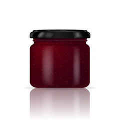 Strawberry jam jar isolated on white background. Vector illustration