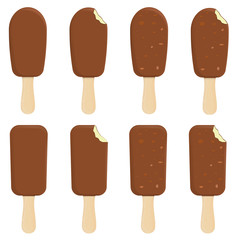 Ice cream set with nuts on a stick isolated on white background. Vector illustration.