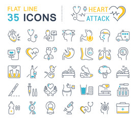 Set Vector Flat Line Icons Heart Attack