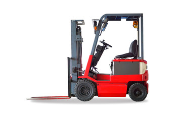 Red forklift truck shot on white background