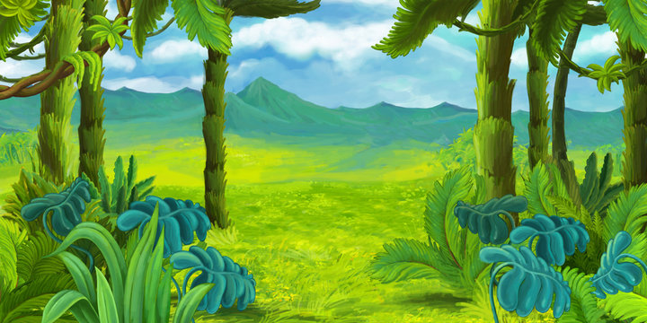 Cartoon nature scene - jungle - illustration for children Stock  Illustration | Adobe Stock
