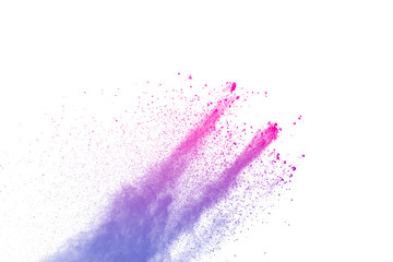 abstract pink-purple powder splatted on white background,Freeze motion of pink-purple powder...