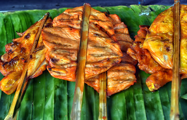 Grilled chicken breast on stick Thailand