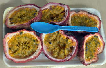 Passion fruits slice and juicy
