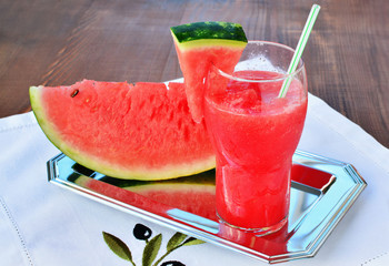Watermelon shaved ice dessert summer refreshment slush drinks in glass