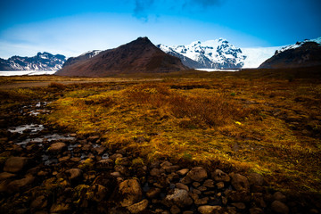 The stony rocky deserted landscape of Iceland. Toned