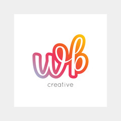 WB logo, vector. Useful as branding, app icon, alphabet combination, clip-art.