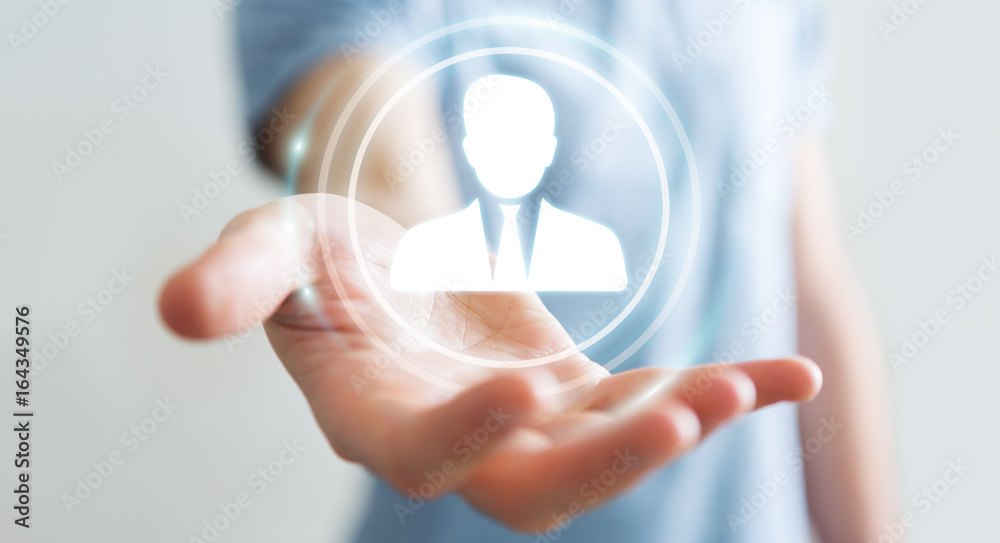 Poster businessman using digital social network 3d rendering