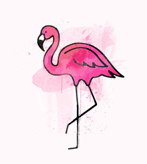 Watercolor pink flamingo vector