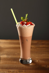 chocolate milk shake with mint and strawberry