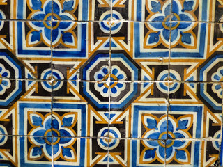 Traditional hand-painted Portuguese tiles (azulejos) in Lisbon