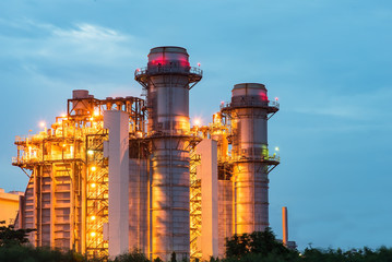 electrical power plant at dusk with blue sky ,modern thermal power plant at dusk