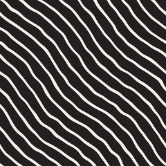 Seamless pattern with hand drawn waves. Abstract background with wavy brush strokes. Black and white freehand lines texture.