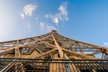 The eiffel tower reaching into the sky.
