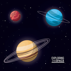 Fototapeta na wymiar colorful poster exploring the space with planets saturn uranus and mercury