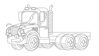 cartoon happy cargo truck without trailer - coloring page - illustration for children