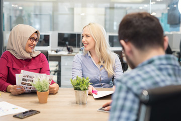 young business people group have meeting and working in modern bright office indoor