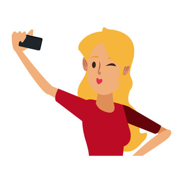 young woman cartoon taking selfie