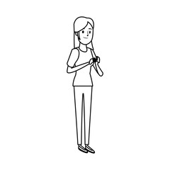outlined young woman standing cartoon