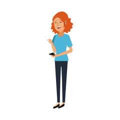happy young woman with smart device mobile