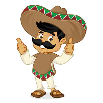 Mexican man cartoon giving thumbs up