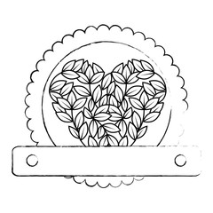 seal stamp with leaves in heart shape icon over white background vector illustration