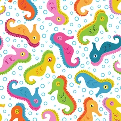 Lichtdoorlatende rolgordijnen Zeedieren naadloos patroon met zeepaardje - vectorillustratie, eps