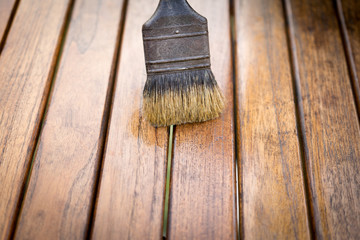 Painting on wooden table closeup