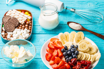 Ingredients for fruit milkshakes