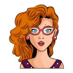 retro woman with glasses icon over white background colorful design vector illustration