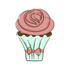 Hand drawn cupcake, sketch style. Isolated on white background. Pastel colors. Vector illustration eps 10