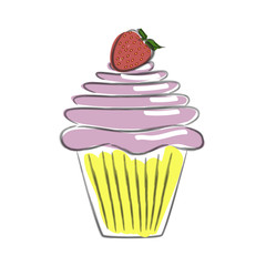 Hand drawn cupcake, sketch style. Isolated on white background. Pastel colors. Vector illustration eps 10