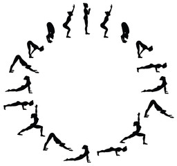 Sun salutation. Surya namaskara B. Yoga sequence.