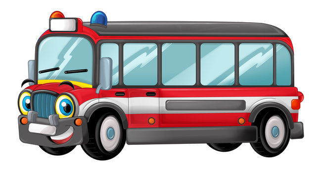 Cartoon happy and funny cartoon fire fireman bus looking and smiling - illustration for children