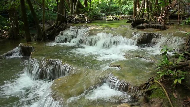 Eventh floor of Huay Mae Khamin waterfall name Rom Kaow. Waterfall is so beautiful in Srinakarin Dam National Park, Kanchanaburi,Thailand.