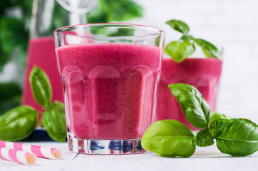 Beetroot smoothies in glass