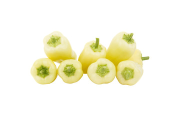 Heap of green fresh bell peppers, isolated
