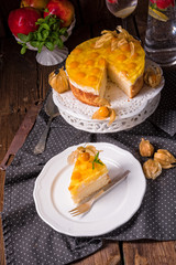 delicious cakes with Physalis, fresh apples and cream